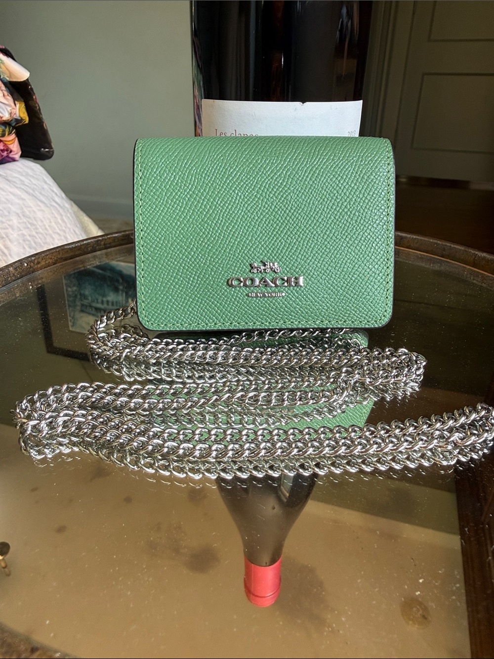 Coach Green Crossgrain Mini Wallet on a Chain Crossbody NEW!!!